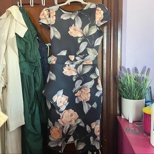 Floral Asymmetrical Peplum Dress